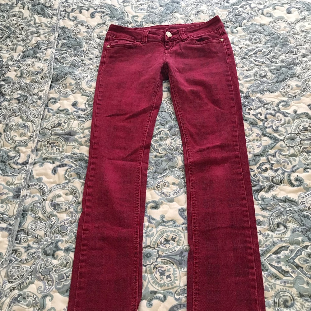 Red Jeans Faded Plaid